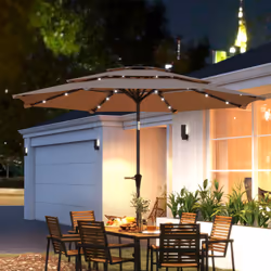 Outsunny 3-Tier Garden Parasol w/ Solar LED Lights, Tilt, Crank Handle - Gold