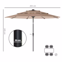 Outsunny 3-Tier Garden Parasol w/ Solar LED Lights, Tilt, Crank Handle - Gold