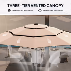 Outsunny 3-Tier Garden Parasol w/ Solar LED Lights, Tilt, Crank Handle - Gold