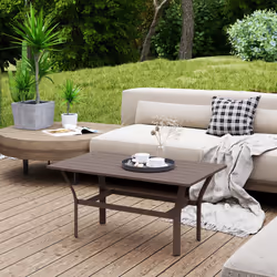 Outsunny Metal Garden Coffee Table with Slatted Tabletop, Brown