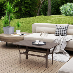 Outsunny Metal Garden Coffee Table with Slatted Tabletop, Brown