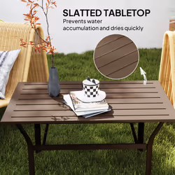 Outsunny Metal Garden Coffee Table with Slatted Tabletop, Brown