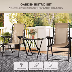 Outsunny 3 Pieces Folding Garden Bistro Set with Cup Holders, Khaki