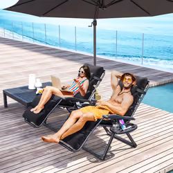 Outsunny 2 Pieces Zero Gravity Chairs, Reclining Folding Sun Lounger, Black