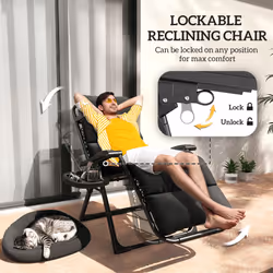 Outsunny 2 Pieces Zero Gravity Chairs, Reclining Folding Sun Lounger, Black