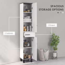 HOMCOM Bathroom Cabinet with Adjustable Shelves, Double Doors and Drawer