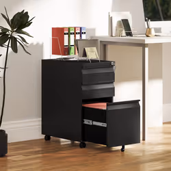 Vinsetto Steel File Cabinet with Lock and Wheels for Home Office, Black
