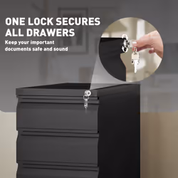 Vinsetto Steel File Cabinet with Lock and Wheels for Home Office, Black