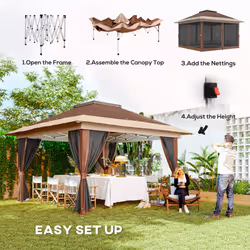 Outsunny 3.6 x 3.6m Pop Up Gazebo with Netting and Wheeled Bag, Brown