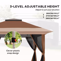 Outsunny 3.6 x 3.6m Pop Up Gazebo with Netting and Wheeled Bag, Brown