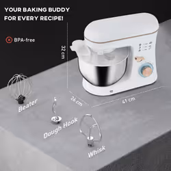 HOMCOM Electric Stand Mixer, 5L Food Mixer with Dough Hook, Whisk, White