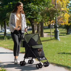 PawHut Lightweight Foldable Dog Stroller for Mini Dogs, Dark Green
