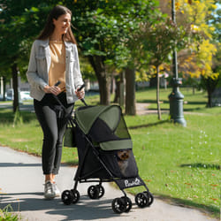 PawHut Lightweight Foldable Dog Stroller for Mini Dogs, Dark Green
