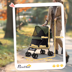 PawHut Lightweight Foldable Dog Stroller for Mini Dogs, Dark Green