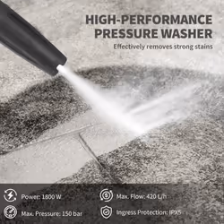 Outsunny 1800W Power Washer 150 Bar Pressure with Adjustable Nozzle, Green