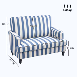HOMCOM Cuddle Chair with Stripe, Armchair for Living Room, Blue and White