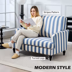 HOMCOM Cuddle Chair with Stripe, Armchair for Living Room, Blue and White