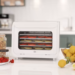 HOMCOM Food Dehydrator with 6 Stainless Steel Tray, for Fruit, Meat, White