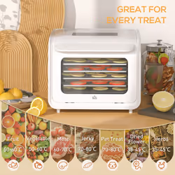 HOMCOM Food Dehydrator with 6 Stainless Steel Tray, for Fruit, Meat, White