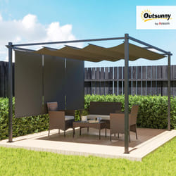Outsunny 3 x 4m Metal Pergola with Retractable Roof and Roller Shade, Grey