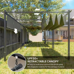 Outsunny 3 x 4m Metal Pergola with Retractable Roof and Roller Shade, Grey