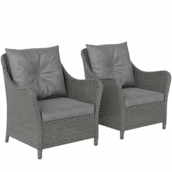 Outsunny 2 Pieces Rattan Garden Chairs, Cushioned Rattan Chairs, Dark Grey