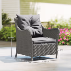 Outsunny 2 Pieces Rattan Garden Chairs, Cushioned Rattan Chairs, Dark Grey