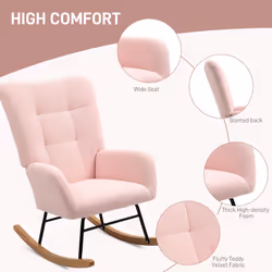HOMCOM Rocking Chair, Modern Armchair with Backrest for Bedroom, Light Pink - Additional view 4