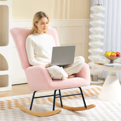 HOMCOM Rocking Chair, Modern Armchair with Backrest for Bedroom, Light Pink - Additional view 6
