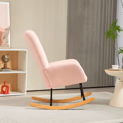 HOMCOM Rocking Chair, Modern Armchair with Backrest for Bedroom, Light Pink - Additional view 7