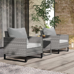 Outsunny 3PCS Rattan Bistro Set Glass Top Table and Chairs with 4 Cushions Grey