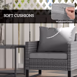 Outsunny 3PCS Rattan Bistro Set Glass Top Table and Chairs with 4 Cushions Grey