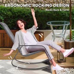 Outsunny Garden Rocking Chair with Armrests, High Back, Grey