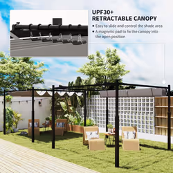 Outsunny 3 x 3(m) Pergola with Retractable Roof, 80mm Metal Column, Grey