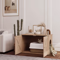PawHut Cat Litter Box Enclosure, Litter Box Furniture, Walnut Brown