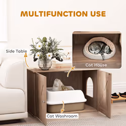 PawHut Cat Litter Box Enclosure, Litter Box Furniture, Walnut Brown