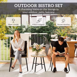 Outsunny 3 Piece Rattan Bistro Set with Cushions, Nature Wood Finish