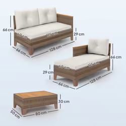 Outsunny L Shaped Garden Conversation Chaise Lounge Furniture, Cream