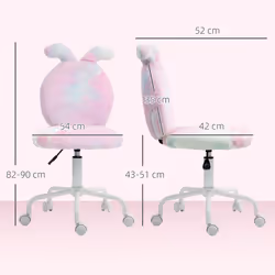 HOMCOM Armless Desk Chair Bunny Vanity Chair with Swivel Wheels Colourful