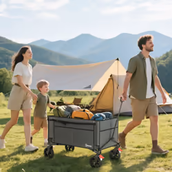 Outsunny Folding Trolley on Wheels, Garden Cart with Openable Sides, Grey