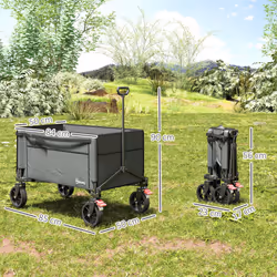 Outsunny Folding Trolley on Wheels, Garden Cart with Openable Sides, Grey
