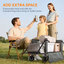 Outsunny Folding Trolley on Wheels, Garden Cart with Openable Sides, Grey