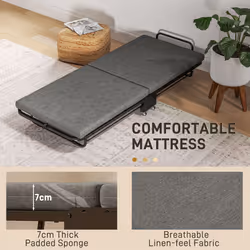 HOMCOM Single Folding Bed with Mattress Foldable Guest Bed on Wheels, Grey