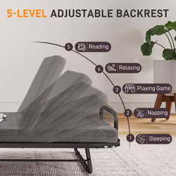 HOMCOM Single Folding Bed with Mattress Foldable Guest Bed on Wheels, Grey