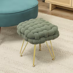 HOMCOM Woven Velvet Foot Stool with Steel Legs for Living Room, Dark Green