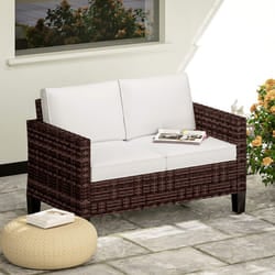 Outsunny Rattan Sofa with Cushions, 2 Seater Garden Furniture, Brown