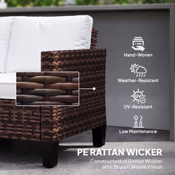 Outsunny Rattan Sofa with Cushions, 2 Seater Garden Furniture, Brown