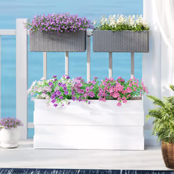 Outsunny Set of 2 Hanging Flower Boxes, 50 cm Long, Rattan Look, Grey