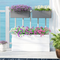 Outsunny Set of 2 Hanging Flower Boxes, 50 cm Long, Rattan Look, Grey