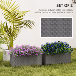 Outsunny Set of 2 Hanging Flower Boxes, 50 cm Long, Rattan Look, Grey